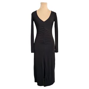 Aritzia Wilfred Averyon Black Ruched Long Sleeve Sheath Dress